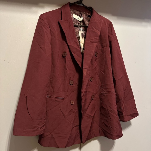 Commense- Double Breasted Burgundy Suit Jacket (Size L) - Picture 2 of 10
